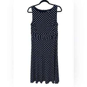 Chaps Navy Polka Dot Fit & Flare Dress Women L Sleeveless Midi Retro Classic